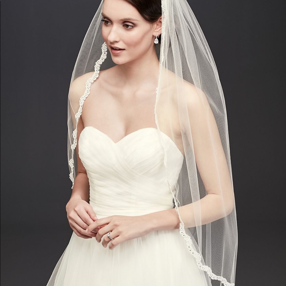 Thin Lace Rhinestone Border Mid Veil